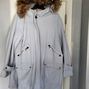 Wool 26W Ice Blue 2X Winter Coat FUR HOOD
